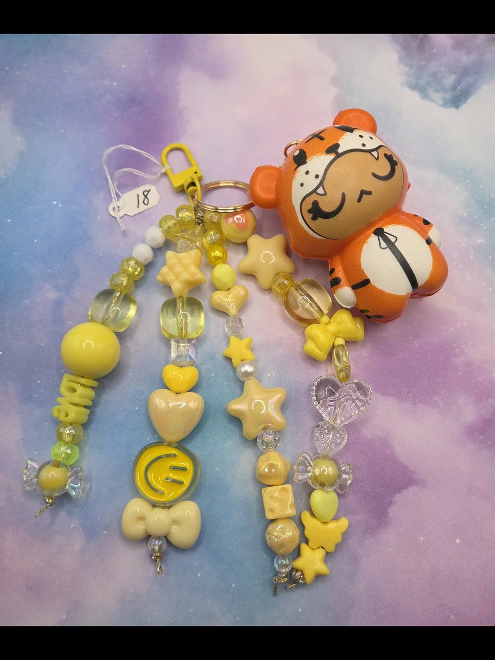 Yellow Beaded Charm Keychain with Orange Tiger Figure